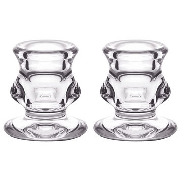 Clear Glass Candlestick Holders, Set of 2