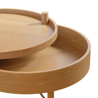 Modern Round Wood Rotating Tray Coffee Table With Storage, Natural