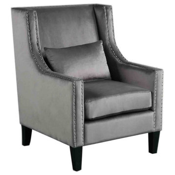 Best Master Furniture Glenn 20" Transitional Velvet Arm Chair in Gray