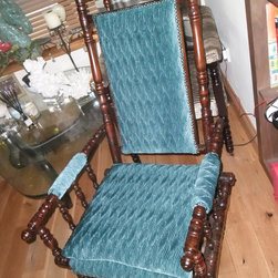 Uphostery - Edwardian rocker upholstered in a teal velvet, ready for it's new ho - Products