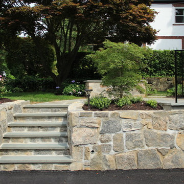 Landscape, retaining wall, steps and driveway
