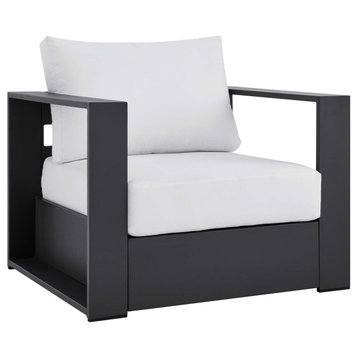 Modern Patio Lounge Chair, Aluminum Frame With Square Arms and Padded Cushions