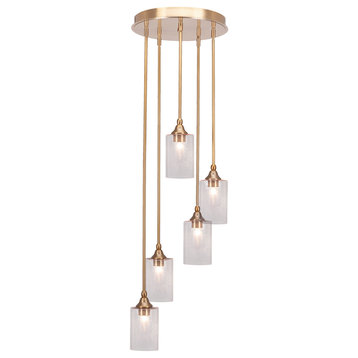Empire 5-Light Cluster Pendalier, New Age Brass/Clear Bubble