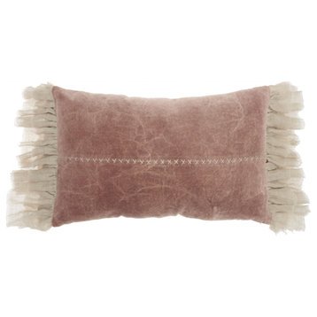 Wide Tasseled Marble Pink Lumbar Pillow