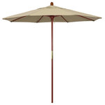 March Products - 7.5' Wood Umbrella, Antique Beige - The classic look of a traditional wood market umbrella by California Umbrella is captured by the MARE design series.  The hallmark of the MARE series is the beautiful 100% marenti wood pole and rib system. The dark stained finish over a traditional marenti wood is perfect for outdoor dining rooms and poolside d- cor. The deluxe push lift system ensures a long lasting shade experience that commercial customers demand. This umbrella also features Sunbrella fabrics, which are built on a foundation of solution-dyed acrylic yarn, the most resilient and solid material for prolonged sun exposure, to offer even longer color retention rating than competing material sources.
