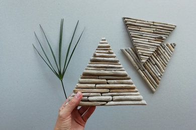 Triangle Tiles, mosaic wall art, geometric art, wood tiles, driftwood tiles
