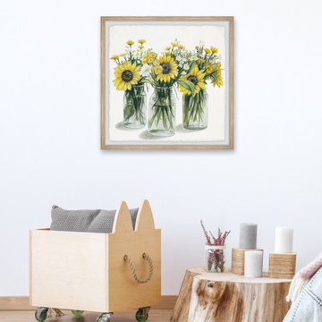 "Sunflowers in Glass Jars" Framed Painting Print