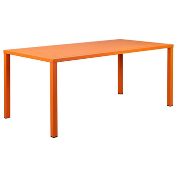 Slatted Top Metal Dining Table With Straight Legs, Orange