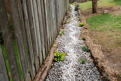 Inspiration for a large shabby-chic style drought-tolerant, rock and shade backyard river rock landscaping in Toronto.