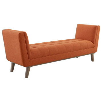 Lauren Orange Tufted Button Upholstered Fabric Accent Bench