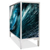 Sapphire Sea Printed Beveled Art Glass Cabinets Console on a Silver Leafed Frame