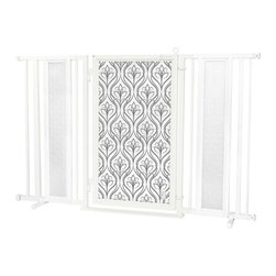 Fusion Gates - 60"-65" White Pearl Fusion Gate with Satin Harvest Design - Dog Gates