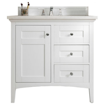 36 Inch Single Bathroom Vanity, White, No Top, No Sink, Transitional, Outlets