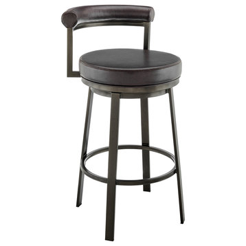 Neura Swivel Stool, Mocha Finish With Brown Faux Leather