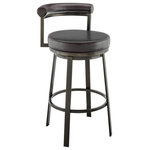 Armen Living - Neura Swivel Stool in Mocha Finish With Brown Faux Leather, 30" - Make a sleek style statement with the Neura Swivel Counter or Bar height stool in Faux Leather and Metal by Armen Living. This bar stool features a beautifully streamlined, curved back resting upon 4-sturdy legs to lend a perfect combo of style and comfort to your home. The generously cushioned back and seat of the modern bar stool is upholstered in faux leather. Faux leather does not crack or fade easily; it is stain-resistant and UV resistant to serve you for years to come. Pull up our metal bar stool to any bar, high dining, or adjustable desk in your home. It offers exceptional versatility and comfort and can be used anywhere from the kitchen and living area to your workspace. A wonderful full 360-degree swivel function allows for maximum mobility. The smooth glide swivel function allows you to change directions with ease, enabling you to maintain engagement with friends and family. The Neura swivel counter or bar height stool is available in 26 inch or 30 inch seat height and comes in a black finish with grey faux leather upholstery, a mocha finish in brown faux leather upholstery, or a cloud finish with white faux leather upholstery.