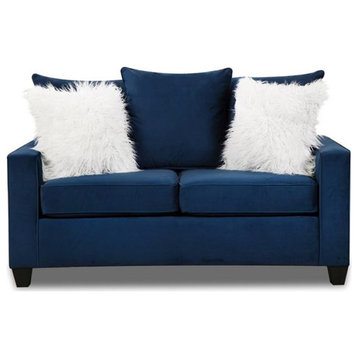 Pemberly Row Loveseat with Accent Pillows in Navy Blue