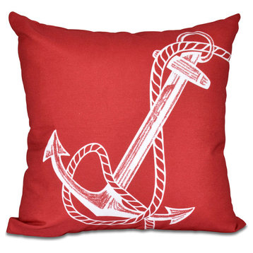 Anchored, Geometric Print Outdoor Pillow, Red, 18"x18"