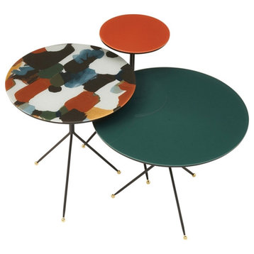 Enza Home Art 3-Piece Engineered Wood Coffee Table Set in Green & Orange