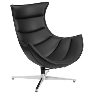 Leather Swivel Cocoon Chair, Black