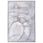 StyleCraft - Rudiment II Hand Painted Abstract Framed Canvas 32"Wx47"H2"D - The Rudiment II Hand Painted Abstract Framed Canvas by StyleCraft is a stylish and unique mixed-media piece with layered paste to add texture to its grey, black, and white ovals and lines. Made with a large profile and framed in metal for a contemporary look, this wall art is a designer's finishing touch for the modern living room, entryway, and more. It's an excellent design solution for enhancing minimalist interiors without overpowering the space.