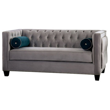 Furniture of America Youngquist Fabric Upholstered Loveseat in Gray