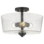 Acclaim Lighting - Rowe 3-Light Matte Black Semi-Flush Mount, IN61104BK - Acclaim Lighting (IN61104BK) Rowe 3-Light Semi-Flushmount in Matte Black finish with Drum shaped Clear shade. Dimmable: Yes. Damp rated. Clear, Seeded Drum Shaped Glass. Transitional Style. Requires 3, 60-Watt Max, Medium Base Bulbs. Installation hardware included.
