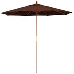 March Products - 7.5' Wood Umbrella, Bay Brown - The classic look of a traditional wood market umbrella by California Umbrella is captured by the MARE design series.  The hallmark of the MARE series is the beautiful 100% marenti wood pole and rib system. The dark stained finish over a traditional marenti wood is perfect for outdoor dining rooms and poolside d-cor. The deluxe push lift system ensures a long lasting shade experience that commercial customers demand. This umbrella also features Sunbrella fabrics, which are built on a foundation of solution-dyed acrylic yarn, the most resilient and solid material for prolonged sun exposure, to offer even longer color retention rating than competing material sources.