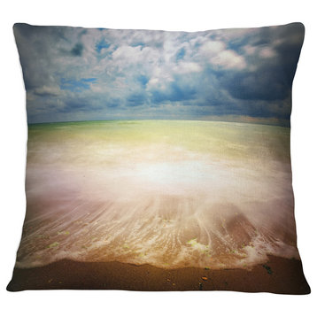 Exotic Beach on Cloudy Summer Day Seashore Throw Pillow, 16"x16"