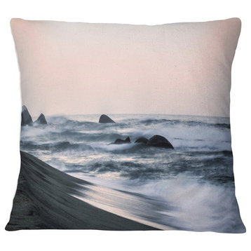 Wonderful Long Exposure Sea Waves Beach Photo Throw Pillow, 16"x16"
