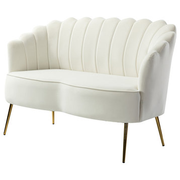 Upholstered 52" Loveseat With Tufted Back, Ivory