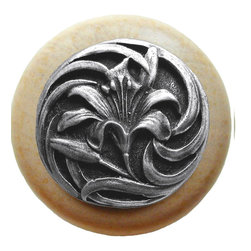 Inviting Home Inc. - Tiger-Lily Natural Maple Wood Knob, Clear Finish With Antique-Style Pewter - Cabinet And Drawer Knobs