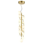 Elk Lighting - Elk Home Keir Pendant, Brass/White - Create a captivating focal point with the Keir Pendant Light. Combining notes of mid century style and an added touch of glamour, the thirteen lights are arranged vertically making it ideal for entrance halls, staircases or dining rooms. The metal appointments on this statement piece, feature a luxe gold finish, while the bulbs are housed within white glass orbs.
