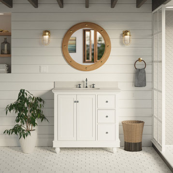 Bella 36" Bathroom Vanity, White, Quartz