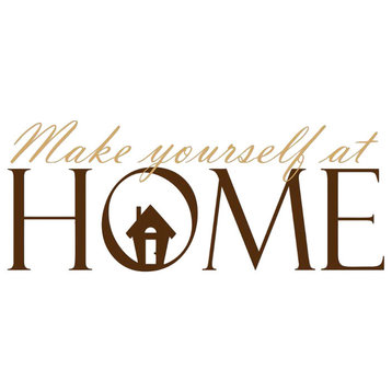 Decal Vinyl Wall Sticker Make Yourself At Home Quote, Dark Brown/Gold