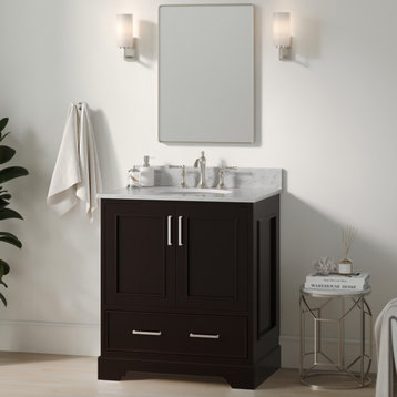 Ariel Stafford 31" Single Oval Sink Bathroom Vanity, Espresso, 1.5 Carrara Marble