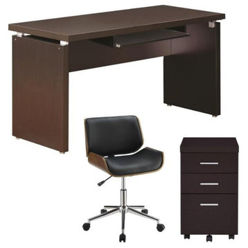 Home Square 3-Piece Set with Computer Desk Office Chair and Mobile File Cabinet