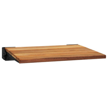 SlimLine Natural Teak Wood Folding Shower Bench Seat, Matte Black Frame