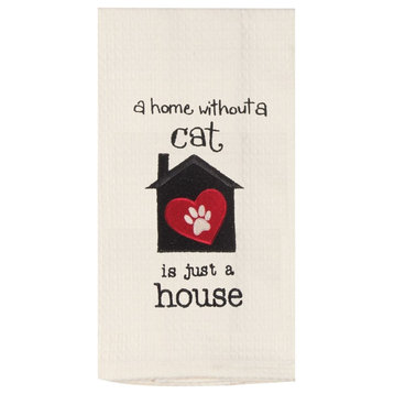 A Home Without A Cat Is Just A House Embroidered Waffle Weave Kitchen Dish