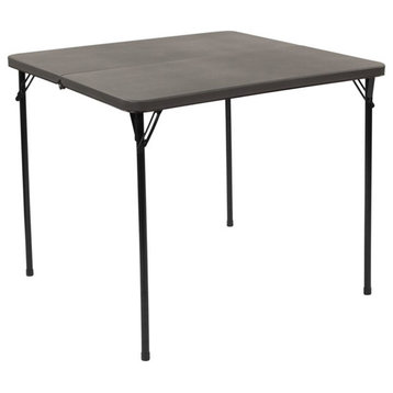Flash Furniture 34" Square Plastic Bi-Fold Table in Dark Gray