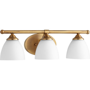 Brooks 3-Light Vanity Fixture, Aged Brass With Satin Opal