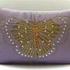 Embroidered Butterfly, 12"x20" Art Silk Purple Lumbar Pillow Cover