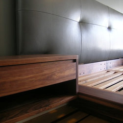 Platform Bed with Drawers and Upholstered Headboard - Furniture