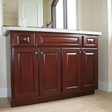 Custom Handcrafted Kitchen and Bathroom Cabinetry, Stained Mahogany Finish