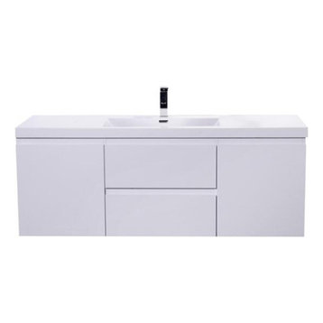 MOB 60" Single Acrylic Sink Wall Mounted Vanity, High-Gloss White