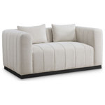 Meridian Furniture - Lucia Beige Linen Textured Fabric Chair, Beige, Loveseat - Succumb to the welcoming comfort of this Lucia textured linen fabric living room loveseat. This oversized loveseat offers you the room you need to cozy up with a book or a cup of hot tea. Its rich beige linen textured fabric feels soft and inviting against the skin, and the plump back cushion adds to its relaxing feel against your body. Deep channel tufting keeps the loveseat's fill intact, and it rests on a contrasting black solid wood base for resilient support.
