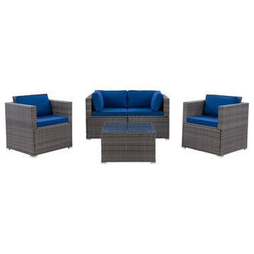 Parksville Patio Sofa Sectional Set 5pc, Blended Gray/Oxford Blue
