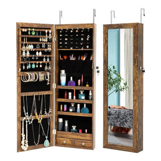 Yescom Wooden Jewelry Box Built-in Mirror Ring Earring Necklace Organizer  Storage Case 