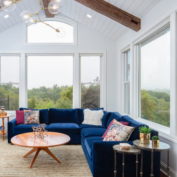 Weathered Antique Reclaimed Timbers on a Vaulted Shiplap Sunroom Ceiling