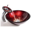 Irruption Vessel Sink in Red with Single-Handle Waterfall Faucet (Chrome)