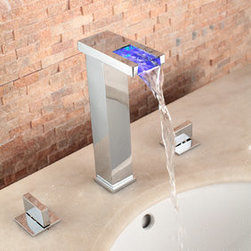 Contemporary Two Handles LED Hydroelectric Widespread Waterfall Sink Faucet - T0 - Bathroom Sink Faucets